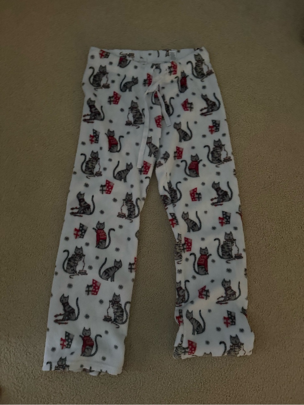 Berkshire Cream Pajama Pants with Red & Black Cat Print